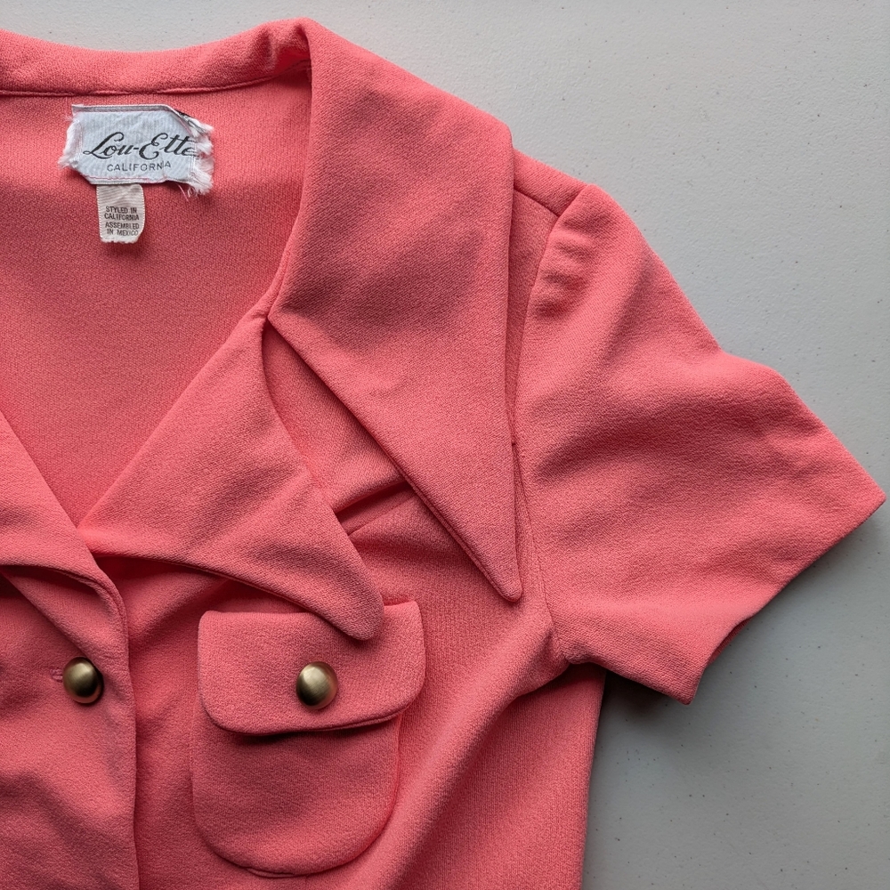 60s Vintage Double Dagger Collar Dress Lou-Ette Coral Above Knee Gogo Mod Twiggy - Picture 14 of 17